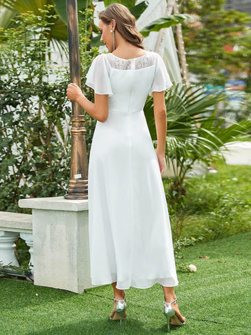 Chiffon Ruffle Sleeves Asymmetrical Hem Mother of the Bride Dress