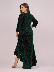 Plus Size Velvet Long Sleeve Formal Evening Dresses
