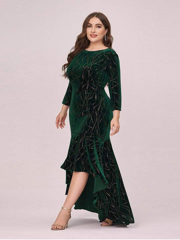 Plus Size Velvet Long Sleeve Formal Evening Dresses