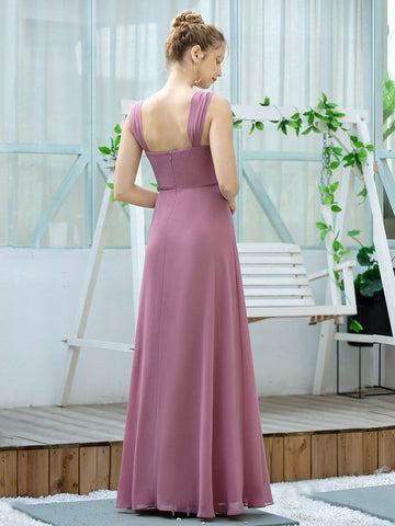 Simple A-line Long Ruched Chiffon Bridesmaid Dresses