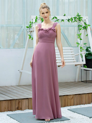Simple A-line Long Ruched Chiffon Bridesmaid Dresses