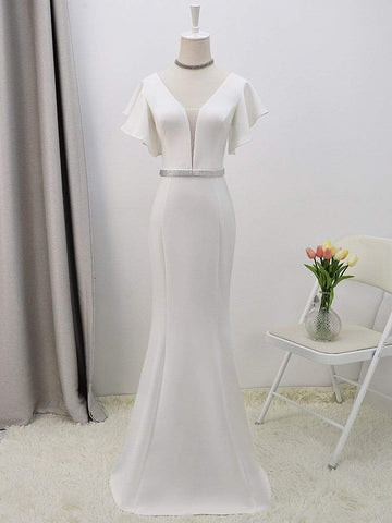Plain Maxi Fishtail Corset Elopement Wedding Dress with Ruffle Sleeves