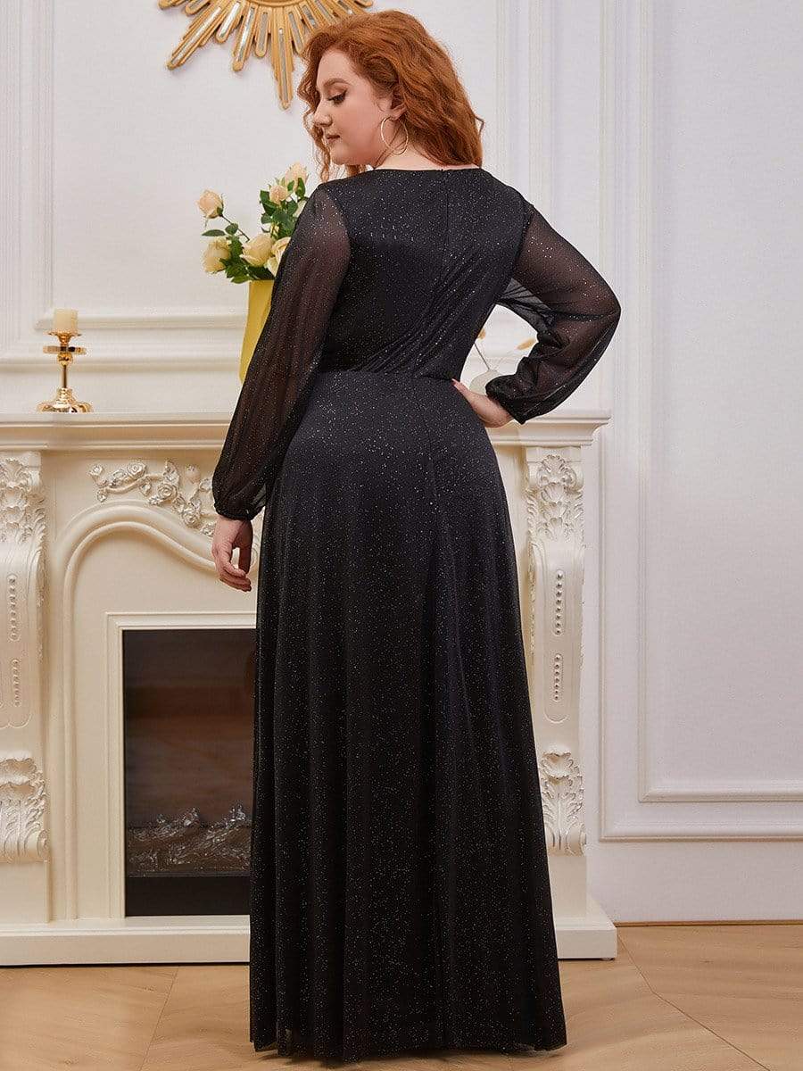 Plus Size Long Sleeve Sequin Formal Evening Wear