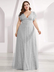 Plus Size Simple Lace Wedding Dress with Ruffle Sleeves