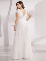 Plus Size Simple Lace Wedding Dress with Ruffle Sleeves