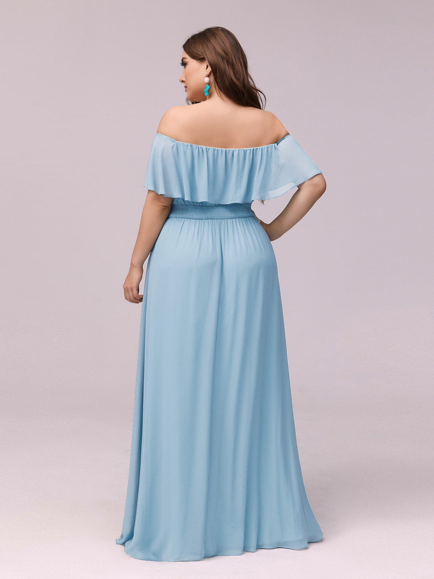 Ruffle Off-Shoulder Side Slit Long Chiffon Bridesmaid Dress