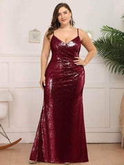 Plus Size Sparkly Sequin Long Mermaid Formal Party Dresses