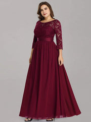 See-Through Floor Length Lace Evening Dress with Half Sleeve