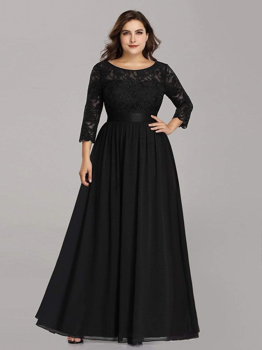 Plus Size Long Lace Sleeve Formal Evening Gowns