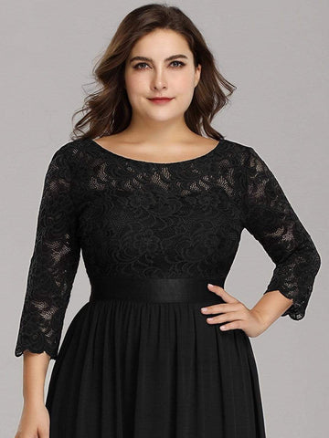 Plus Size Long Lace Sleeve Formal Evening Gowns