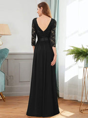 See-Through Floor Length Lace Evening Dress with Half Sleeve