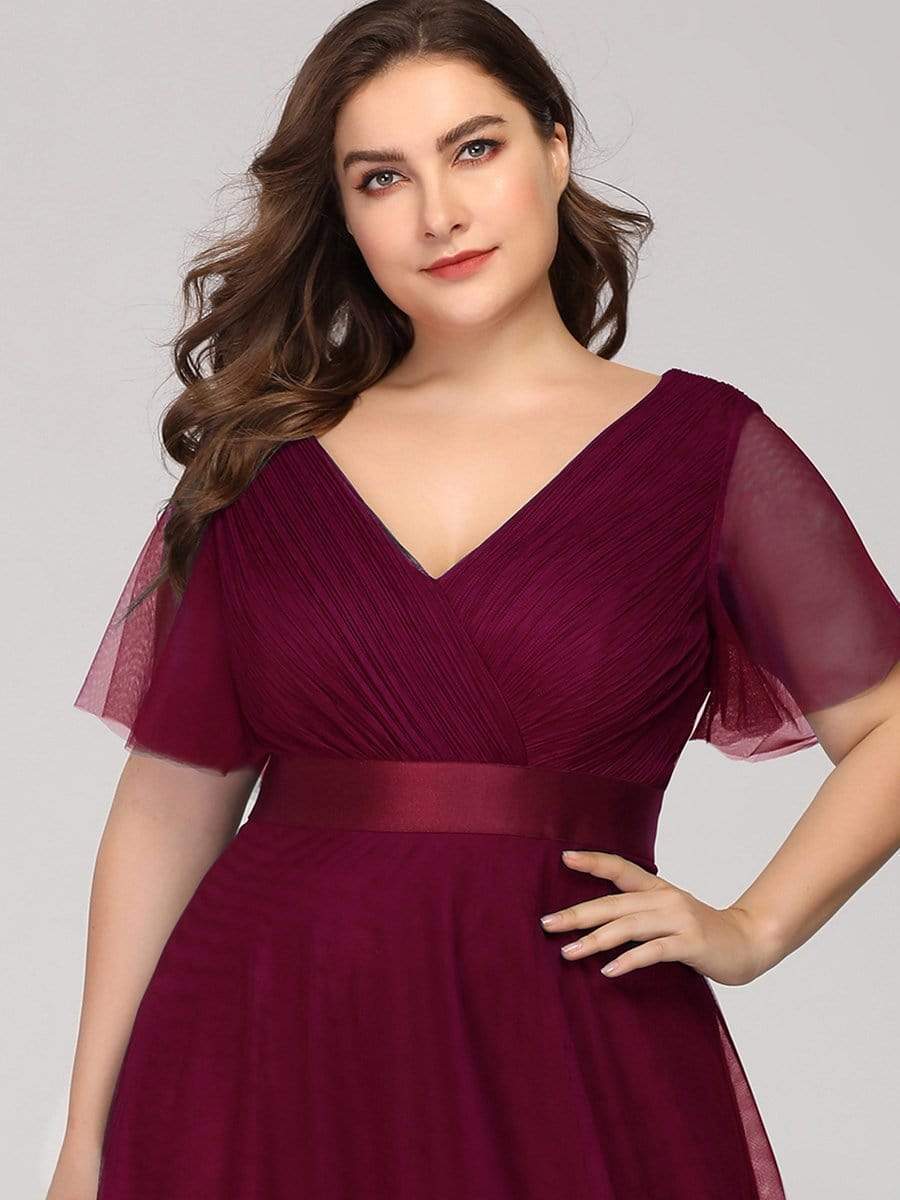 Women's Floor-Length Plus Size Formal Bridesmaid Dress with Short Sleeve