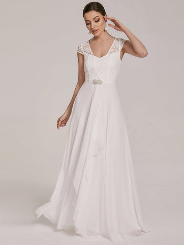 Sweetheart Floral Lace Cap Sleeve Wedding Guest Dress