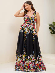 Plus Size Sleeveless V-Neck Chiffon Semi Formal Maxi Dress
