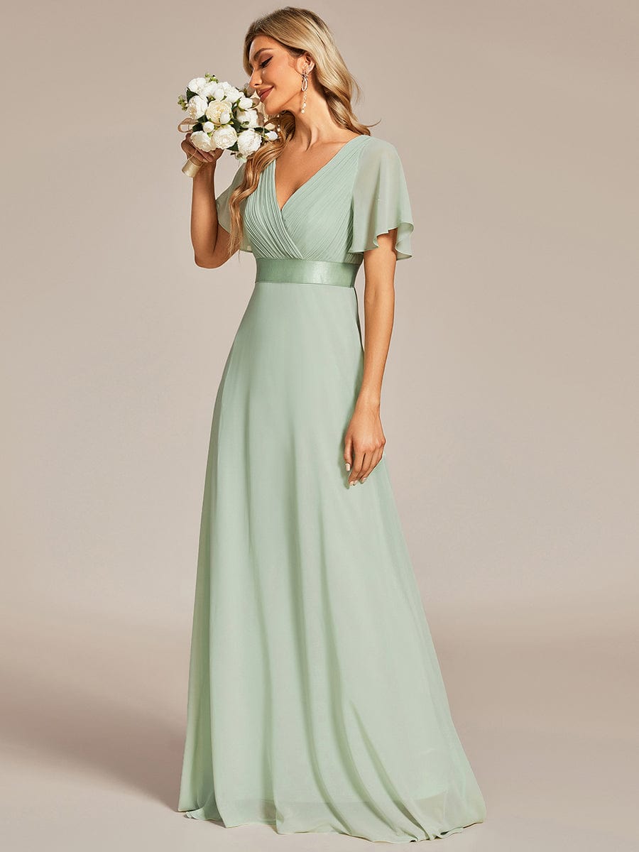 Flowy A-Line Chiffon Short Sleeve Bridesmaid Dress