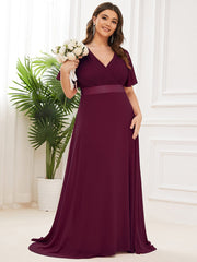 Plus Size Simple Empire Waist Flutter Sleeve Evening Dress