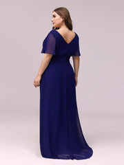 Plus Size Simple Empire Waist Flutter Sleeve Evening Dress