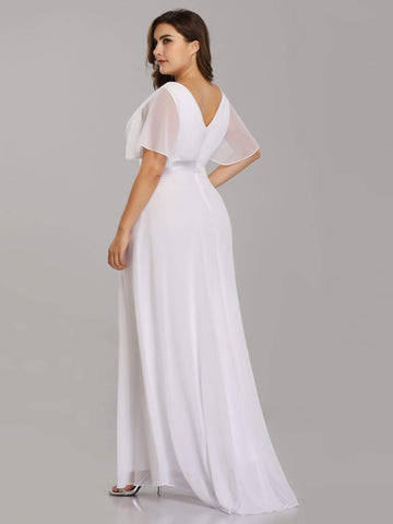 Long Chiffon Empire Waist Bridesmaid Dress with Short Flutter Sleeves