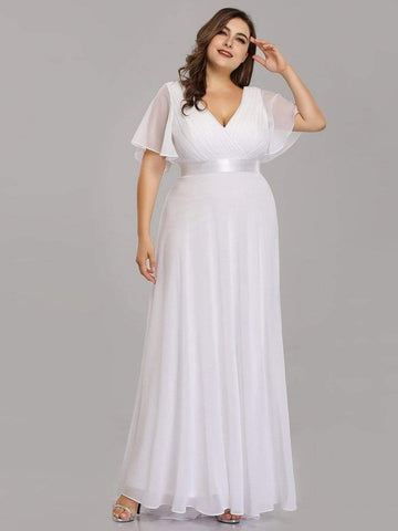 Flutter Sleeves Empire Waist Long Chiffon Bridesmaid Dress