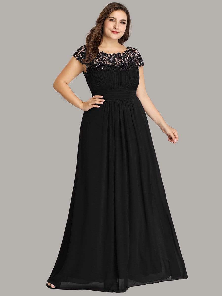 Plus Size Maxi Long Formal Lace Cap Sleeve Evening Dress – Curvepretty