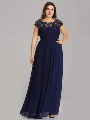 Plus Size Maxi Long Formal Lace Cap Sleeve Evening Dress – Curvepretty