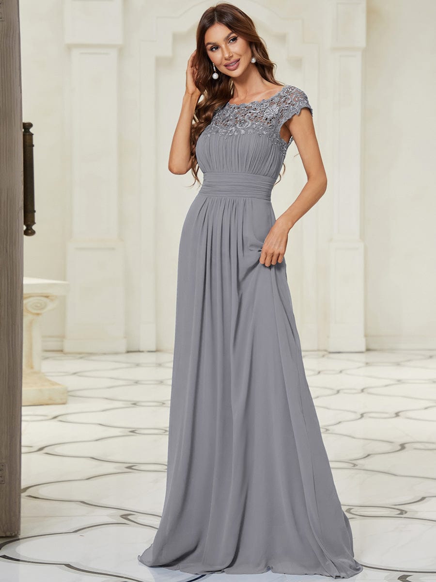 Elegant Floor-Length Lace Cap Sleeve Bridesmaid Dress