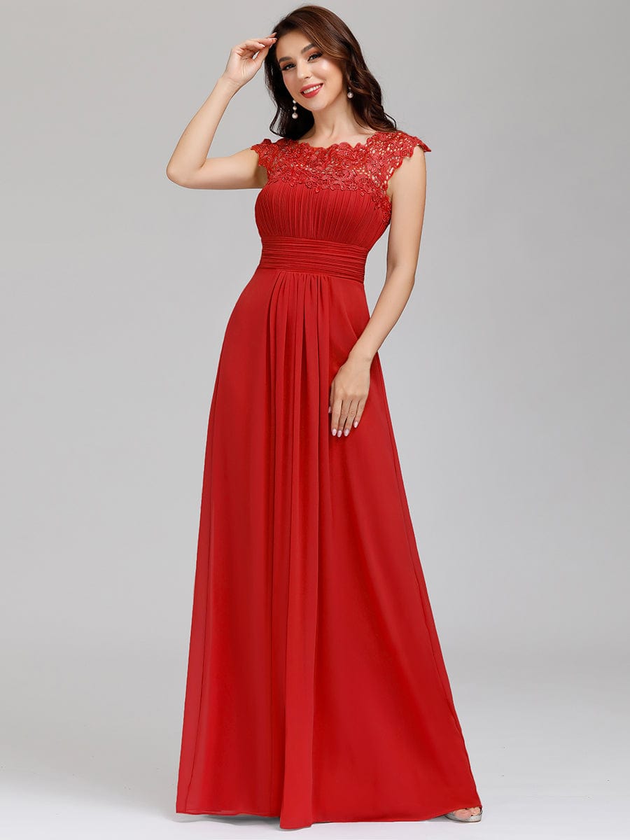 Elegant Floor-Length Lace Cap Sleeve Bridesmaid Dress