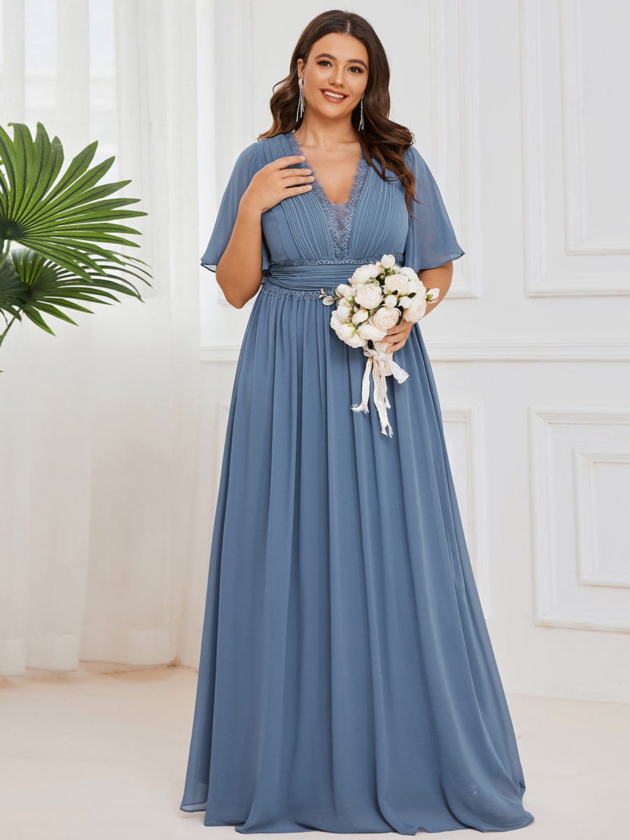 Plus Size Short Sleeve Lace A-Line Chiffon Bridesmaid Dress