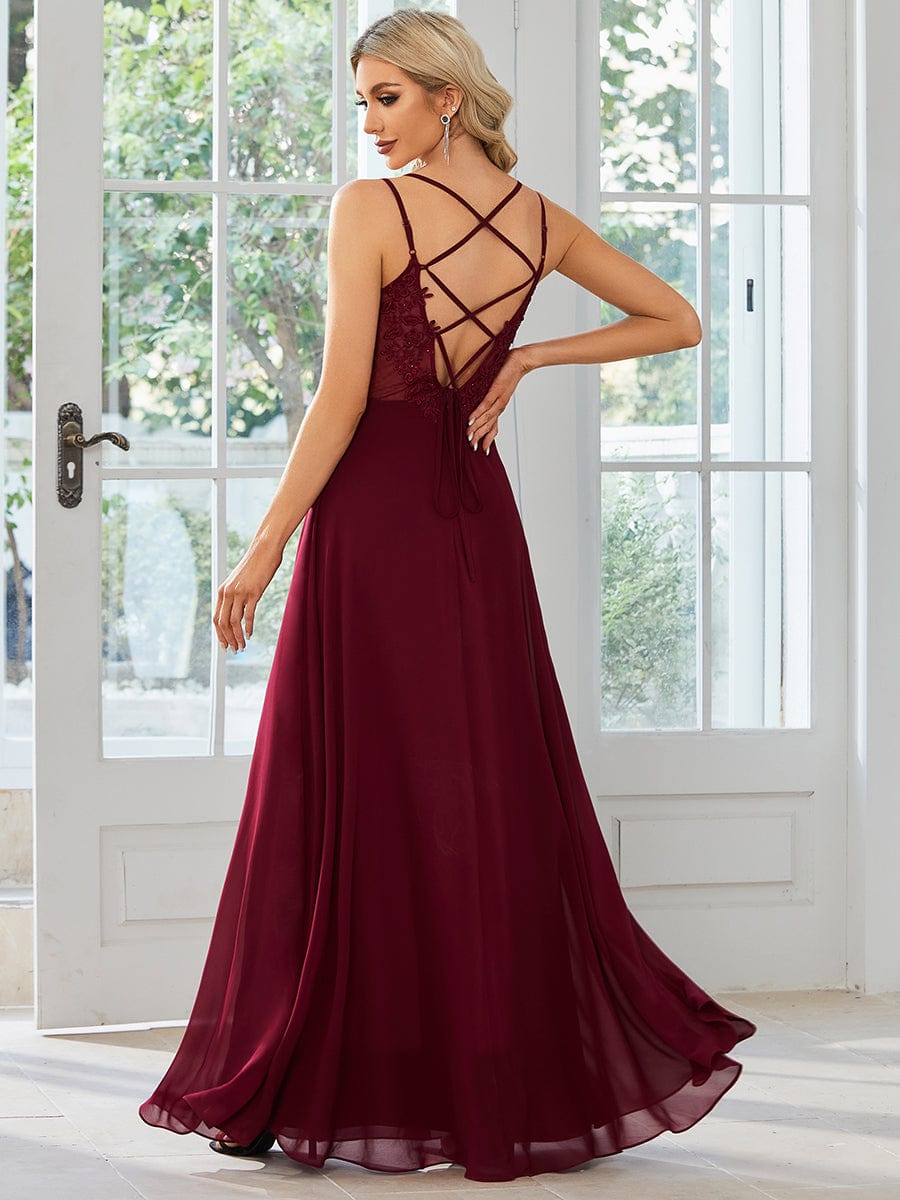Convertible Chiffon Lace Open Back Spaghetti Straps Bridesmaid Dress