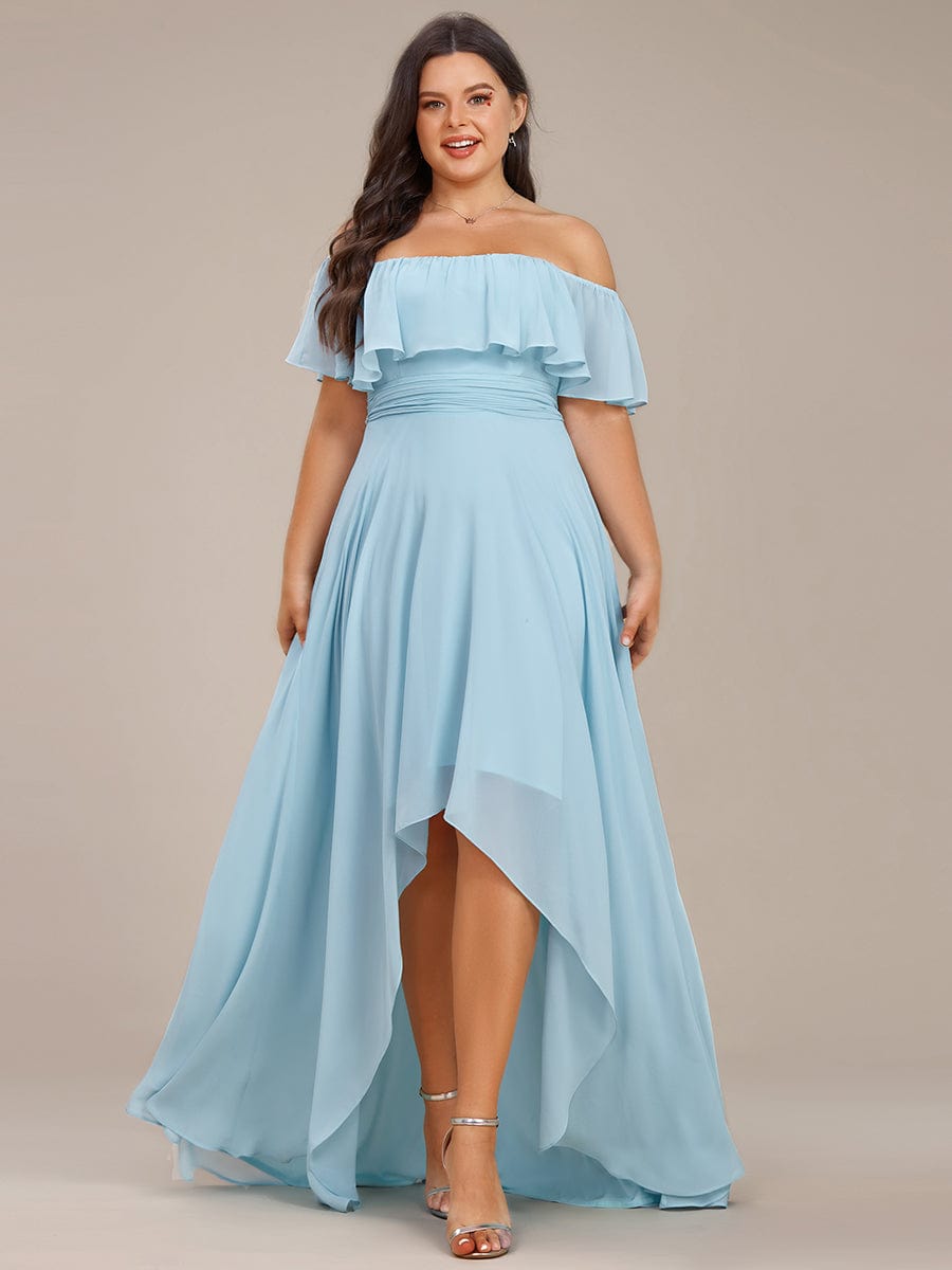 Plus Size Flowy Chiffon High-Low Off The Shoulder Bridesmaid Dress