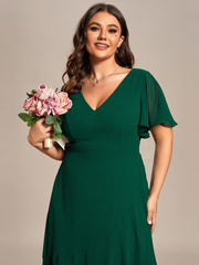 Plus Size Elegant Lotus Sleeves Chiffon Bridesmaid Dress