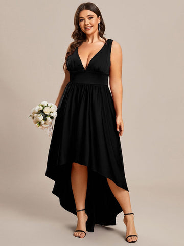Plus Size Elegant High-Low Sleeveless Empire Waist Bridesmaid Dress