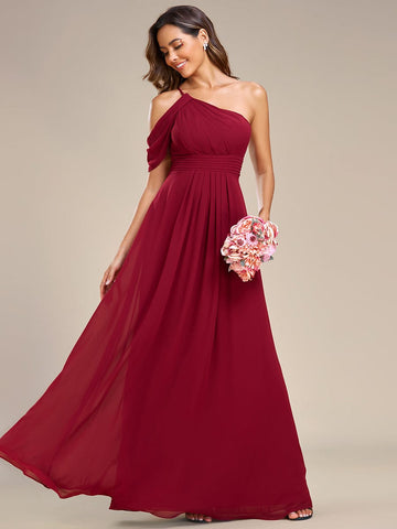 Asymmetrical One-Shoulder Sleeveless Chiffon Bridesmaid Dress