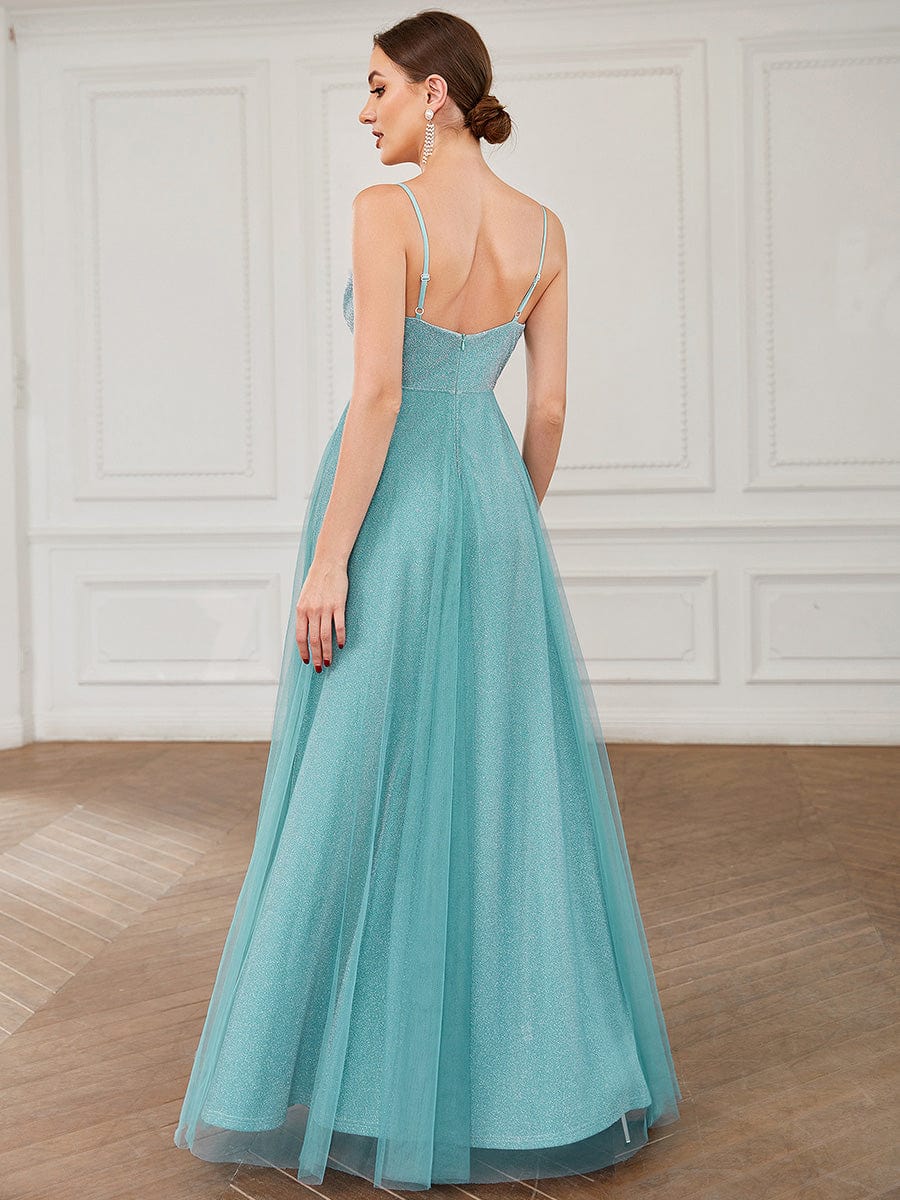 A-Line Sparkly V-Neck Illusion Panel Bridesmaid Dress