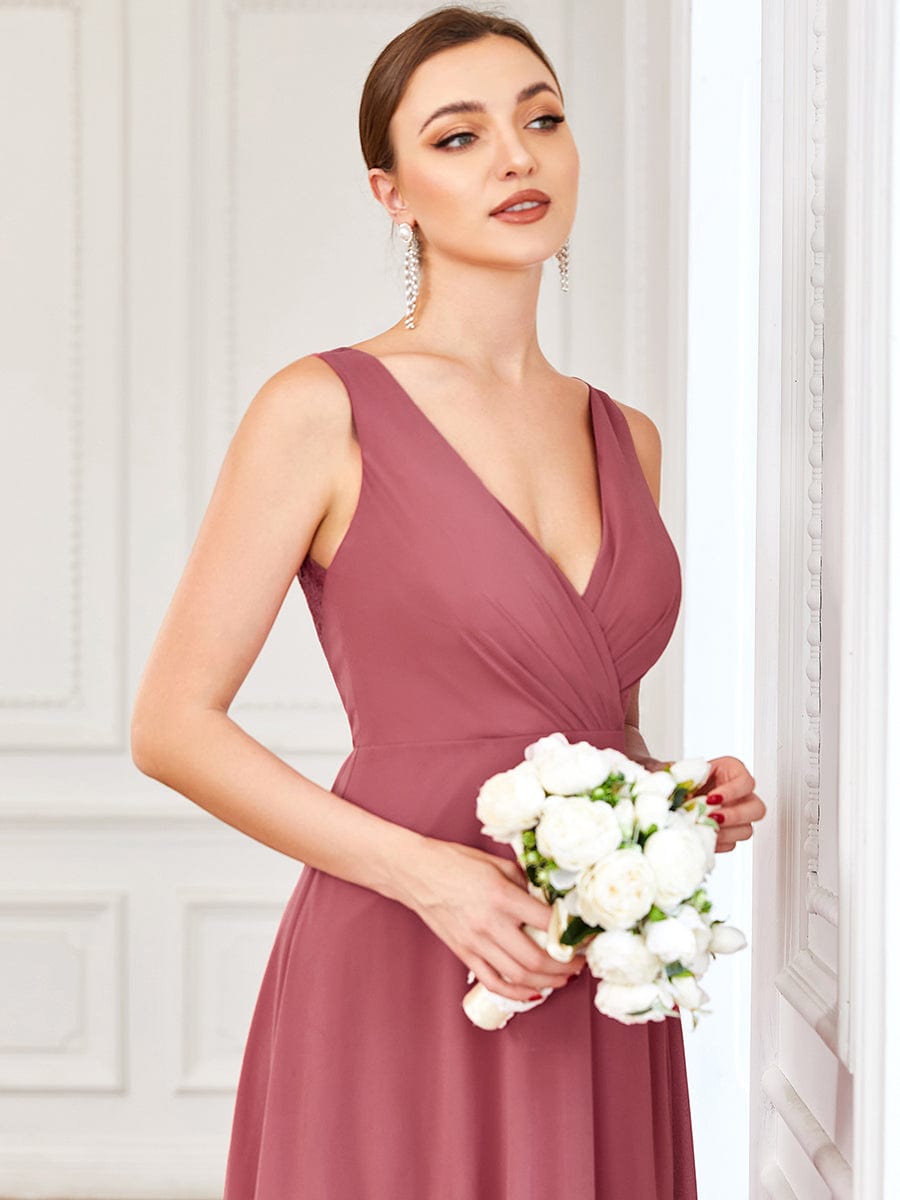 Chiffon Sleeveless Lace Back A-Line Floor-Length Bridesmaid Dress