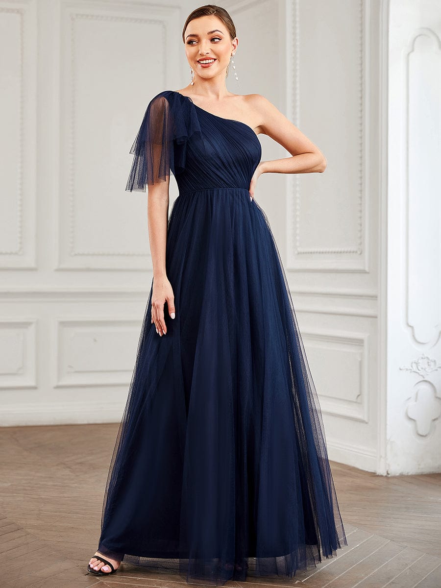 Tulle Asymmetrical One Shoulder A-Line Bridesmaid Dress