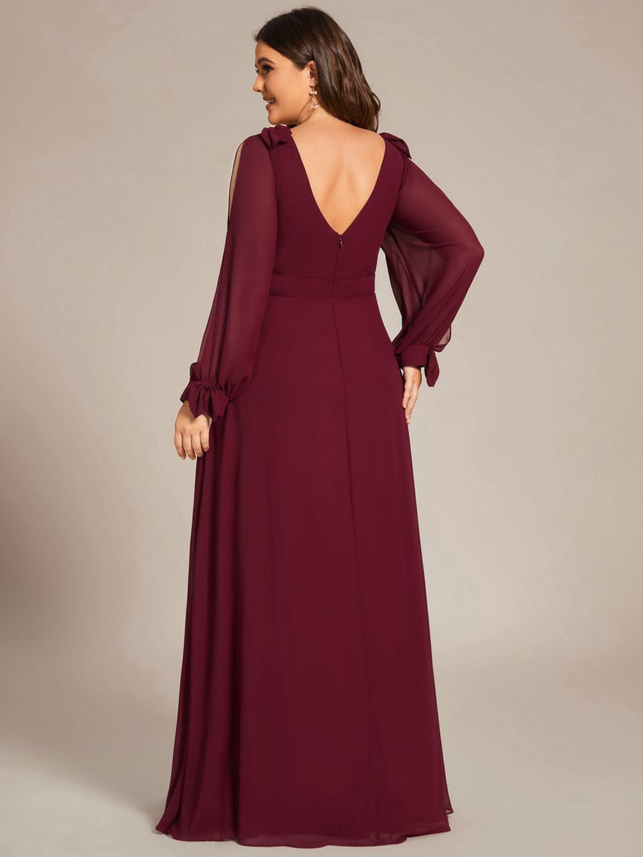 Plus Size Double V-Neck High Slit Long Sleeve Formal Dresses