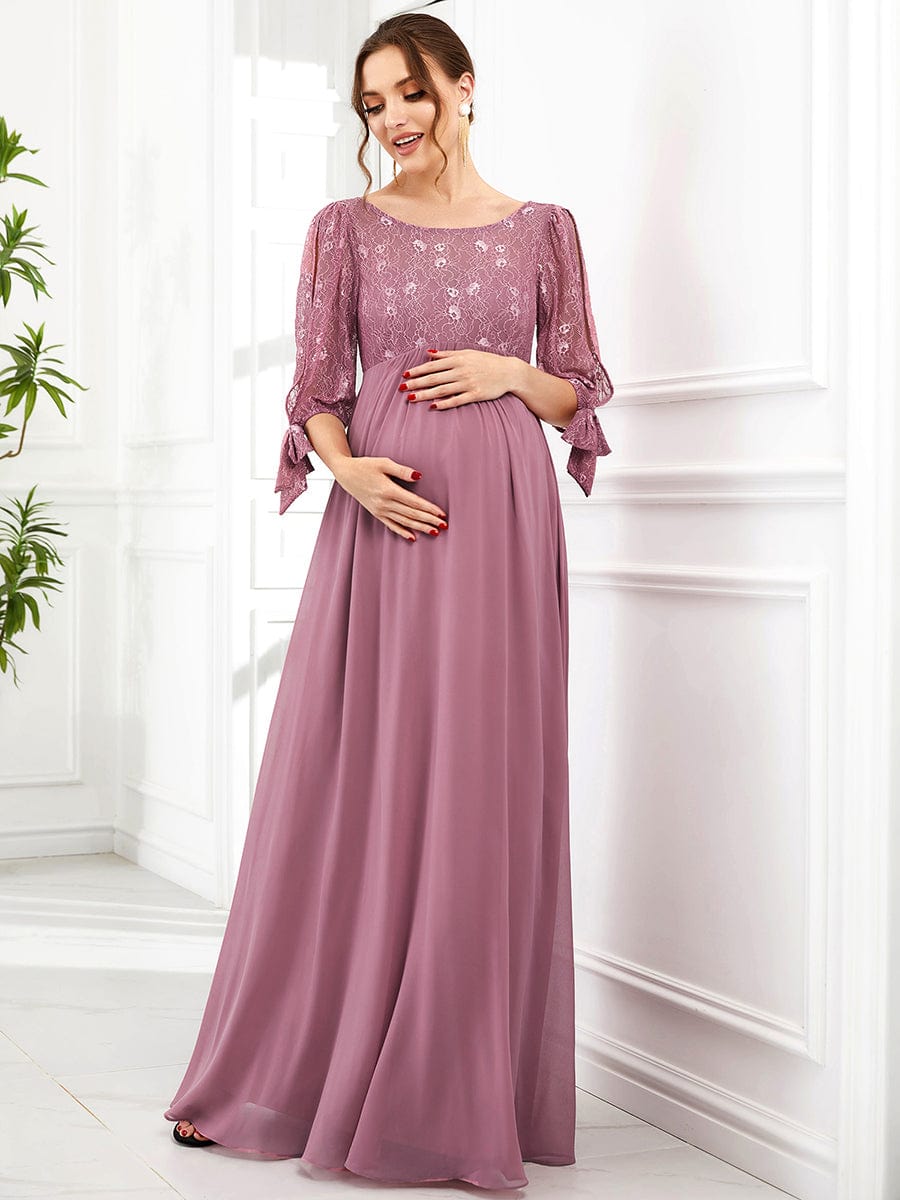Half Sleeve Lace Split Sleeve A-line Chiffon Maternity Dress
