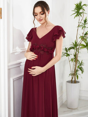 Chiffon Ruffled Short Sleeve Corsage A-Line Maternity Dress