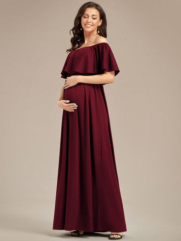 Flattering A-Line Maternity Dress with Off-Shoulder Ruffle