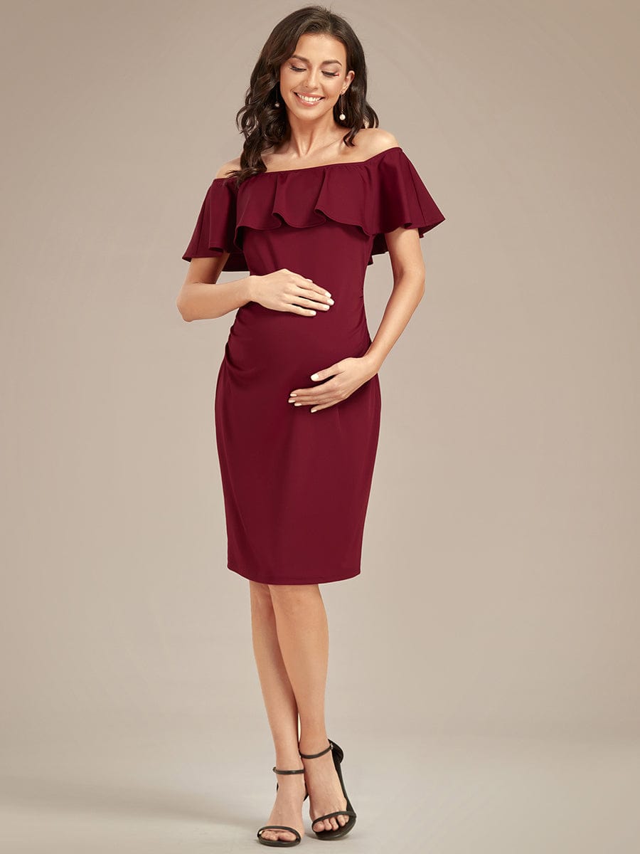 Elegant Ruffle Off-The-Shoulder Bodycon Midi Maternity Dress