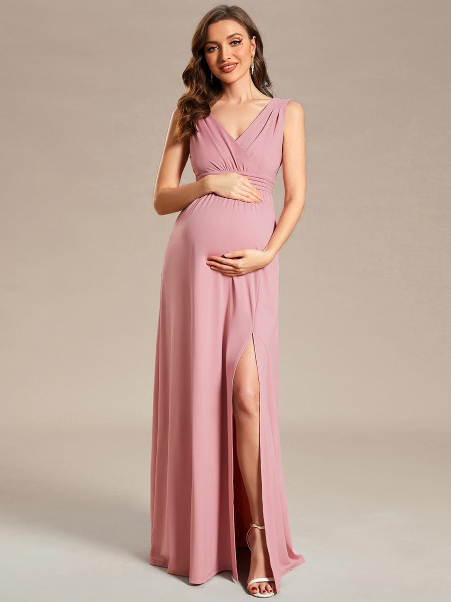 High Slit Sleeveless A-Line Stretchy Maxi Maternity Dress