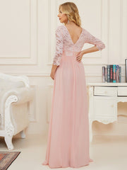 Sweetheart 3/4 Sleeve Floor-Length Lace Bump Friendly Dress