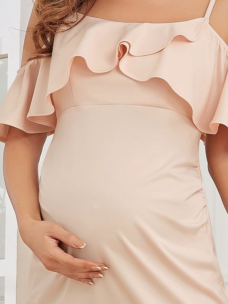 Cold Shoulder Ruffle Sleeve Bodycon Maternity Dress