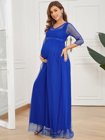 Long Sleeve Polka Dot Tulle Maternity Dress