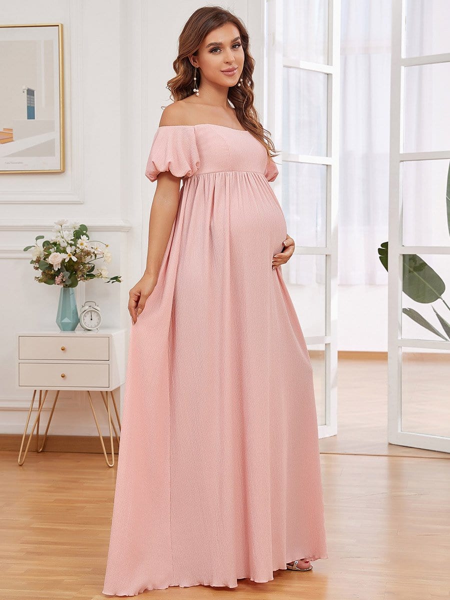 Off-Shoulder Puff Sleeve Maternity Dress