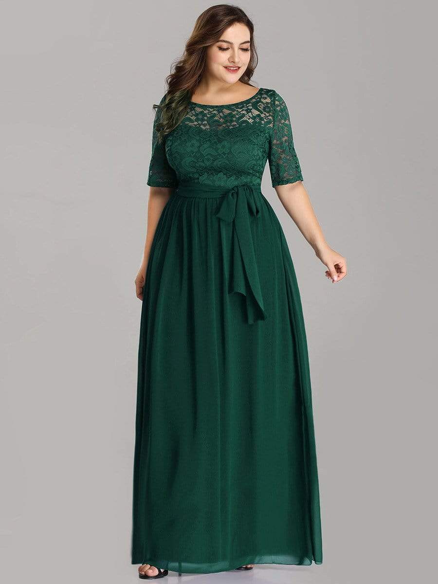 Floral Lace Plus Size Long Formal Dresses With Waistband