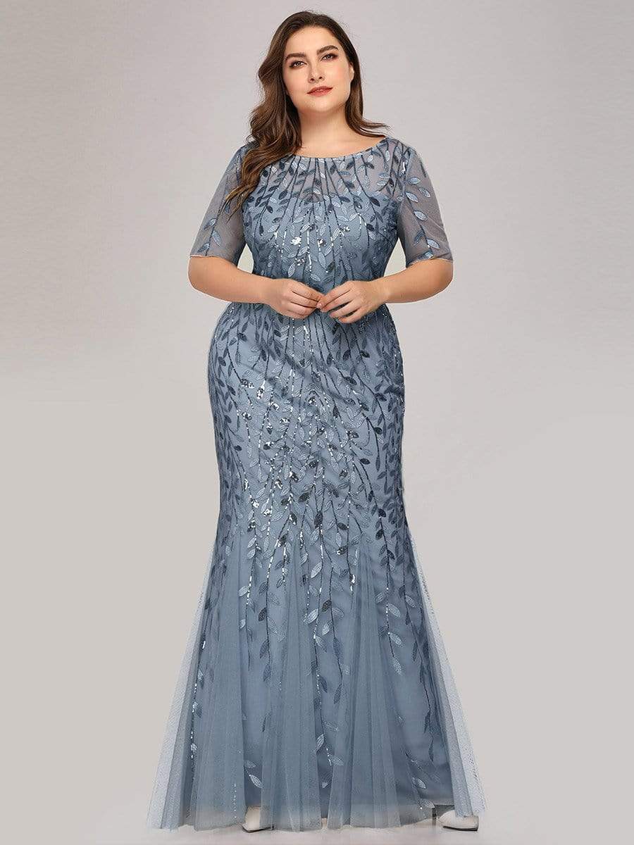 Floral Sequin Print Plus Size Mermaid Tulle Evening Dress – Curvepretty