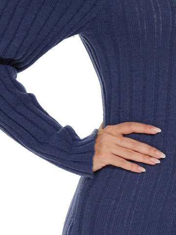 Ribbed Long Sleeve V-Neck Bodycon Knit Sweater Dress