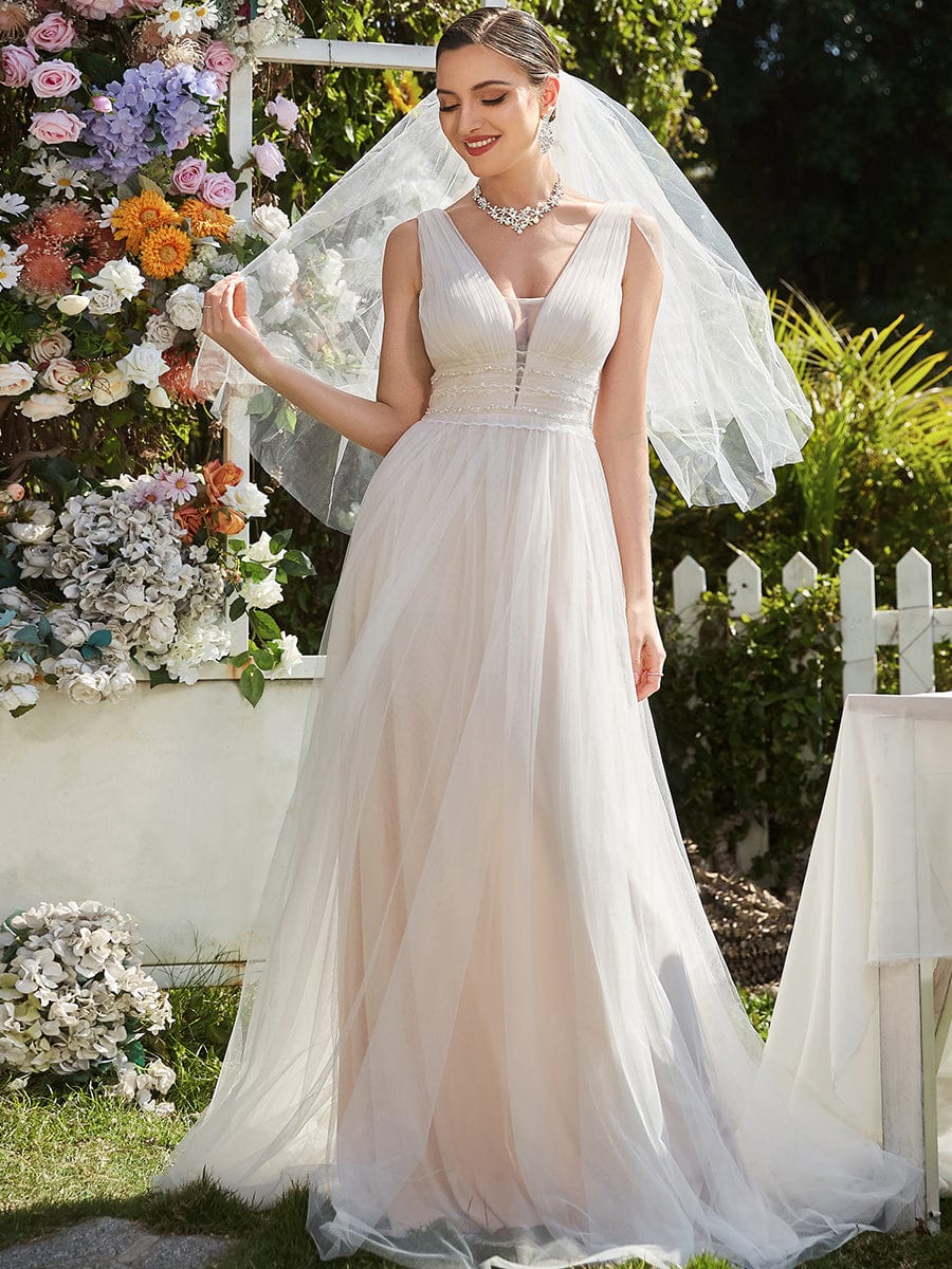 Vintage Sleeveless Lace Sheer Empire Waist A-Line Wedding Dress